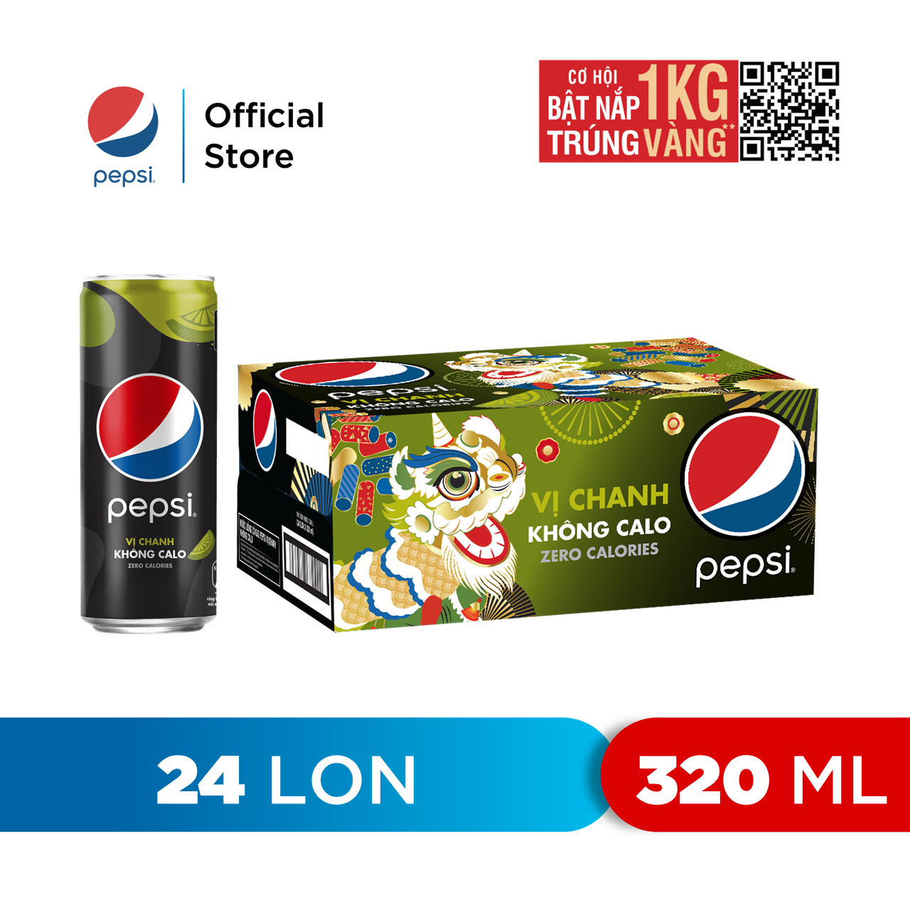 HCM - FREESHIP Thùng 24 Lon Nước Uống Có Gaz Pepsi Vị Chanh Không Calo