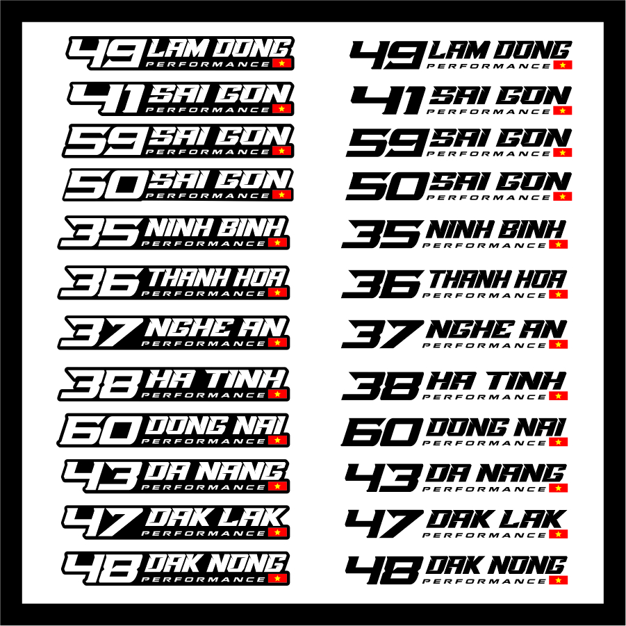 Tem dán xe decal logo sticker dán biển số 64 tỉnh thành