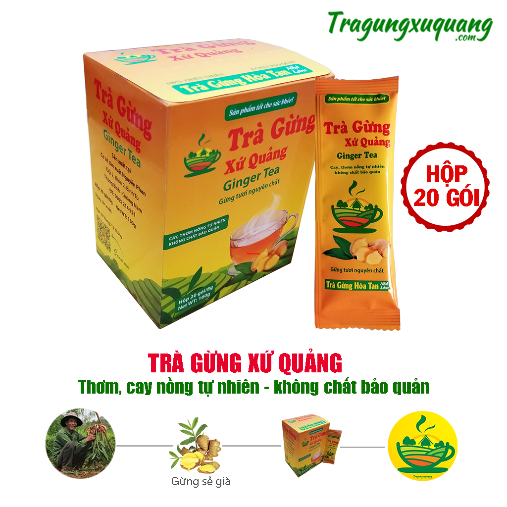 Trà gừng xứ Quảng - Làm ấm cơ thể, ngăn ngừa cảm cúm (Hộp 20 gói) - Thơm, cay nồng