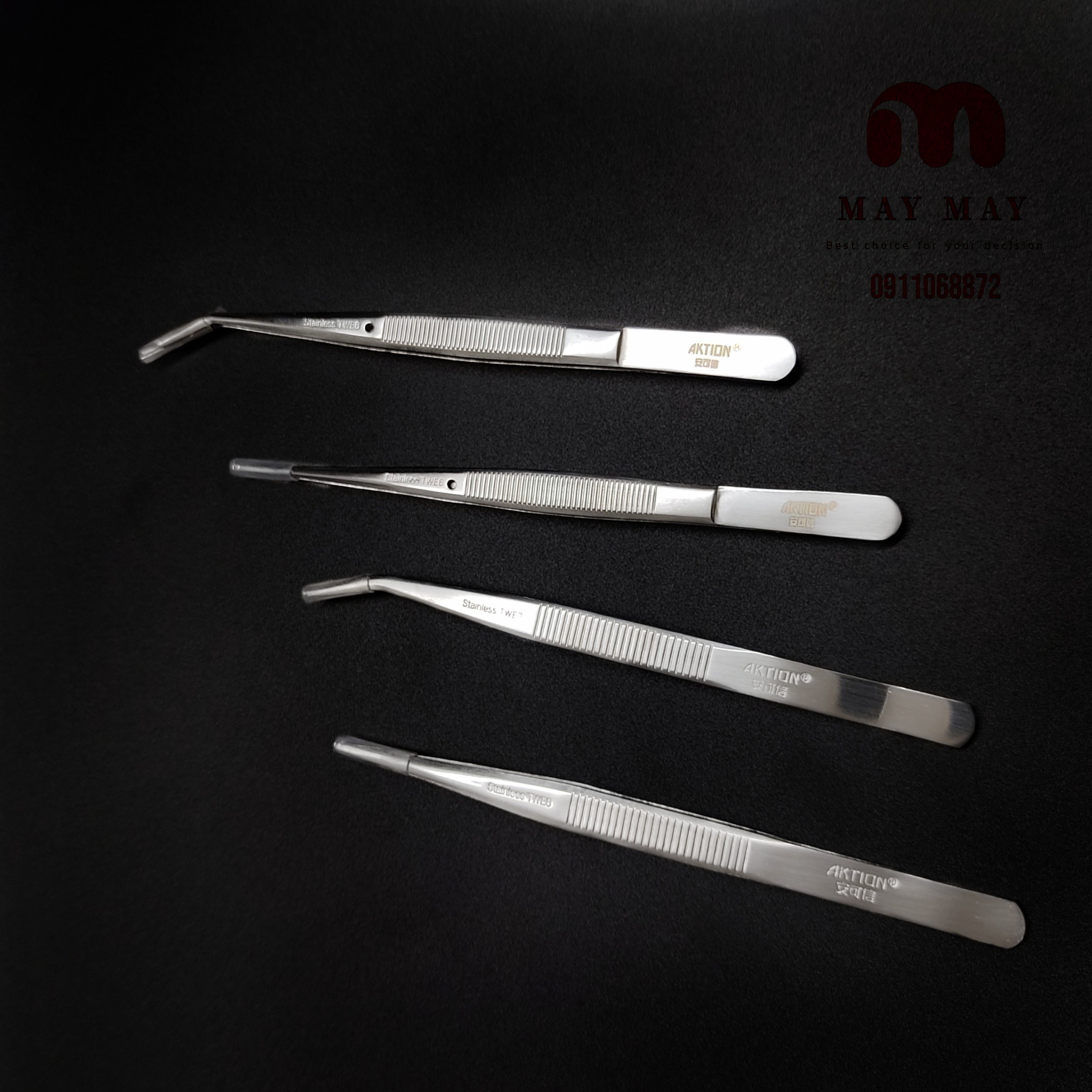 Nhíp gắp chỉ AKTION thân trắng dài 155mm cong và thẳng
