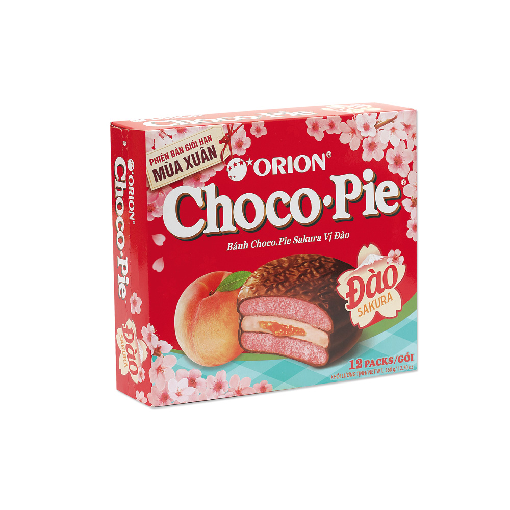 Bánh Choco Pie Sakura Vị Đào Orion (Hộp 12 cái)