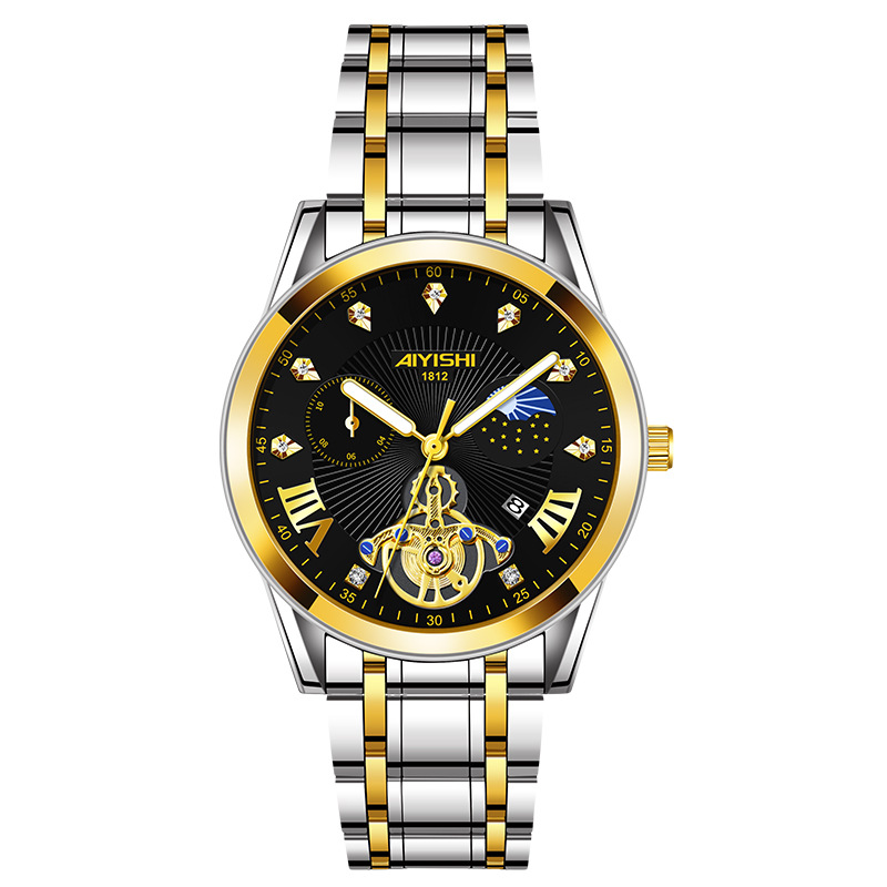 AIYISHI Watch for Men Official Brand Fully Automatic Non-mechanical Watch Man Luminous Calendar Waterproof Fine Steel Wrist Watch High-end Casual Business Watch