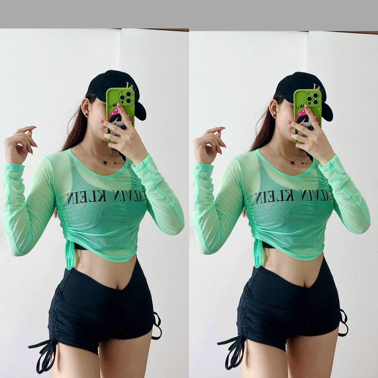 Bộ Đồ Tập Thể Thao Nữ Quần Đùi Rút Áo Croptop Tay Dài Phối Lưới  Nhiều Màu Hàng Thiết Kế Cao Cấp