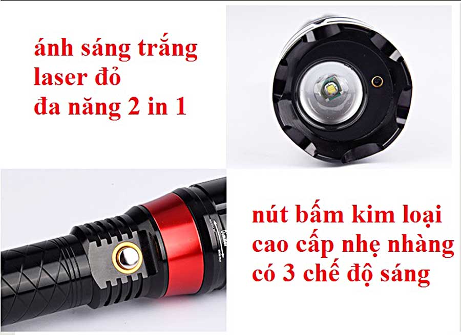 [HCM]Đèn Pin Laser Tia Đỏ 2 Trong 1