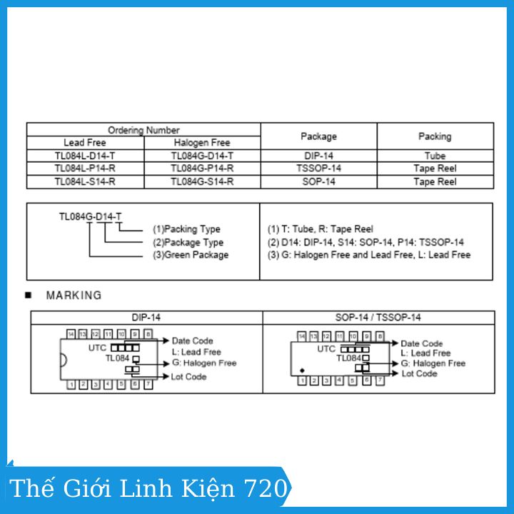 IC TL084 chân cắm DIP14 / chân dán SOP14