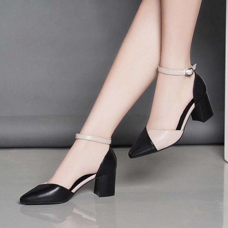 Giày cao gót 7 phân bít mũi nối 2 màu LT giá rẻ