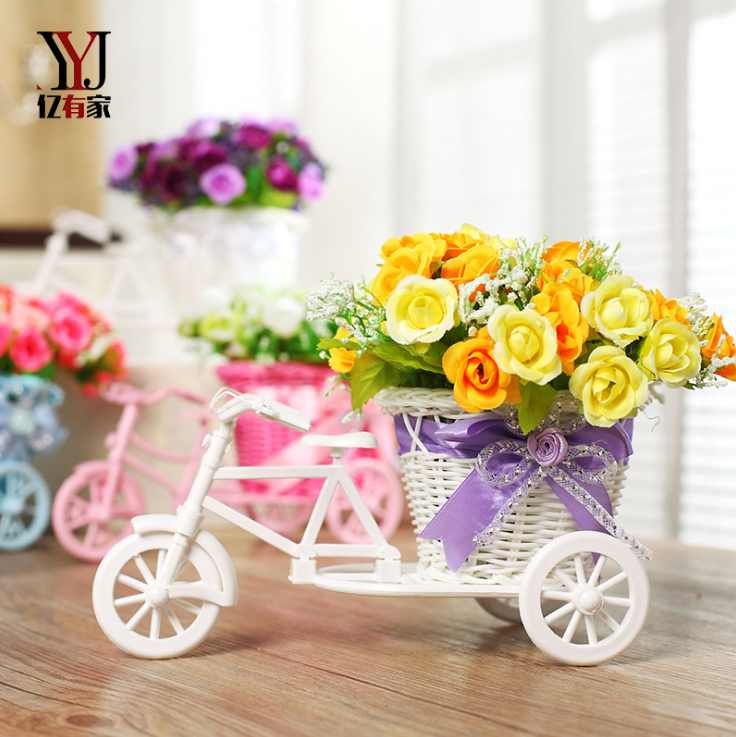 Giỏ hoa xe đạp - Giỏ hoa cắm sẵn - Cắm hoa giả, cây trang trí để bàn