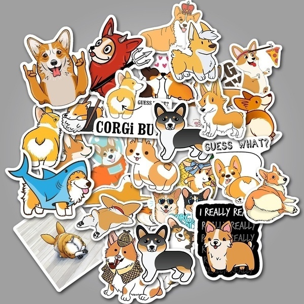 sticker chó corgi dễ thương set 30 đến 60 hình dán có ép lụa