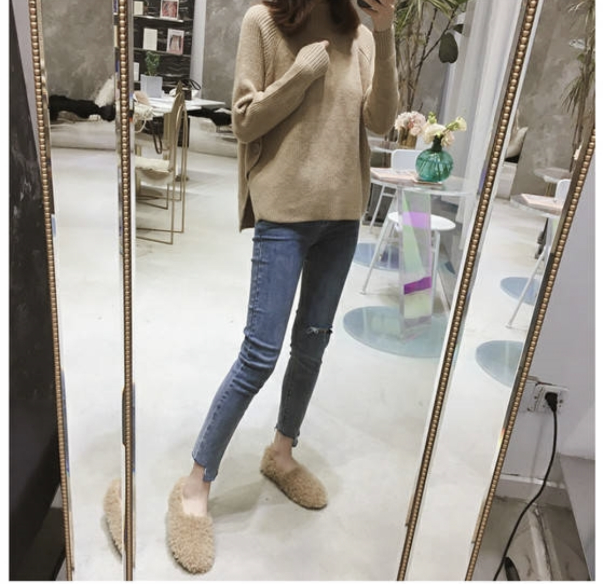 MS332 Áo len cổ 3p xẻ tà đính cúc sườn