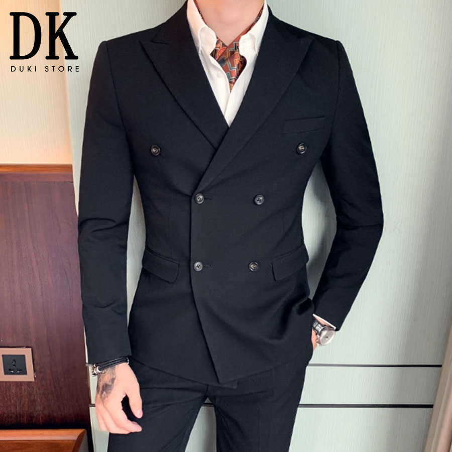 Bộ vest nam 6 nút hàn quốc màu đen 2 lớp giá tại xưởng dke0053 - duki store