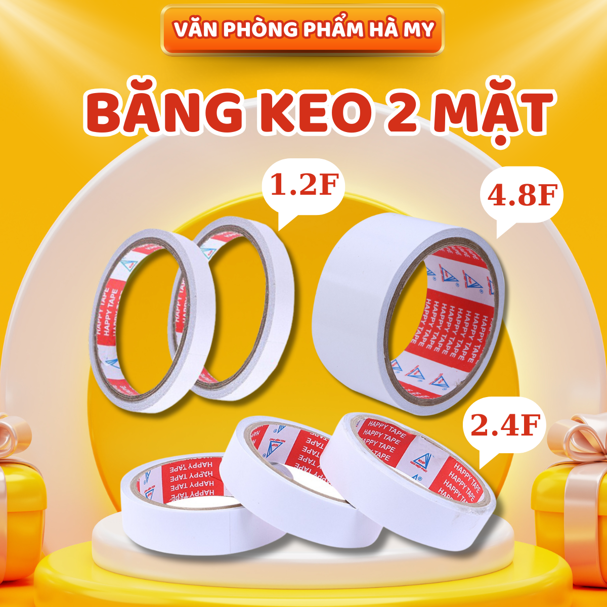 (1 Cây) Băng keo 2 mặt trong suốt dán giấy 0.5F, 1.2F, 2.4F và 4.8F bám dính tuyệt vời