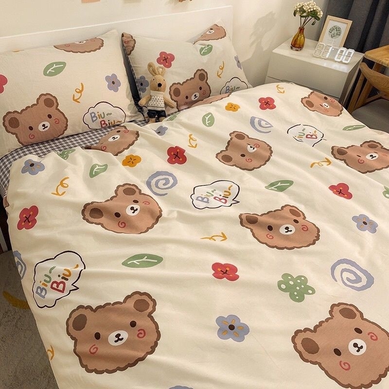 Bộ 5 món vỏ chăn ga gối cotton poly hàn quốc mẫu lá vàng