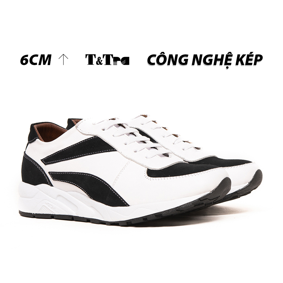 Giày Cao Nam T&TRA T28 Trắng Đen cao 6CM