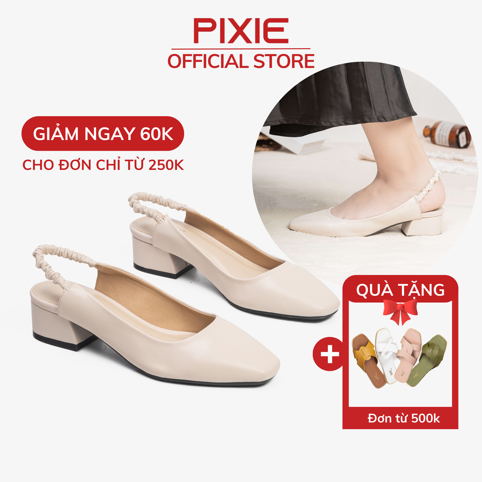 Giày cao gót 3cm slingback hậu thun pixie h166