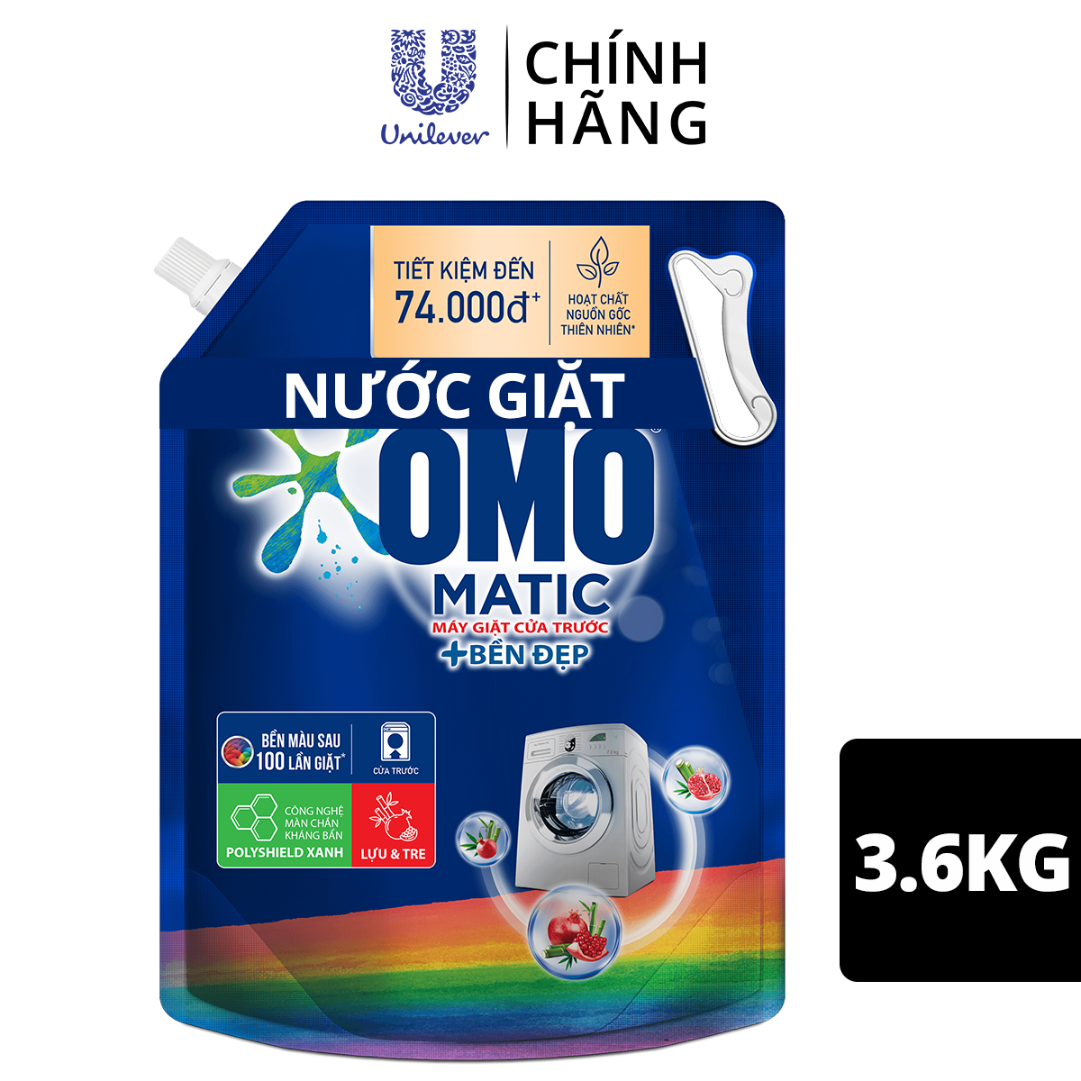 Nước giặt OMO Matic chuyên dụng Cửa Trước Bền Màu với tinh chất Lựu Tre 3.6kg