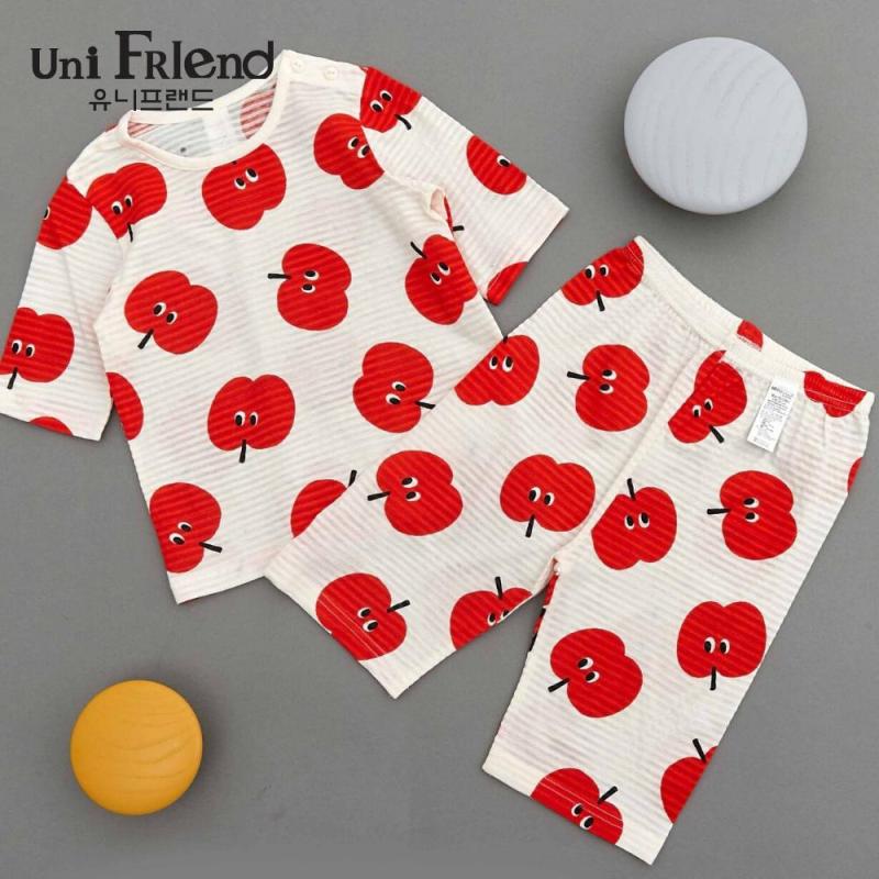 Nơi bán Đồ bộ mặc nhà bé gái Unifriend thun lửng hoạ tiết trái táo đỏ U9SSTL13
