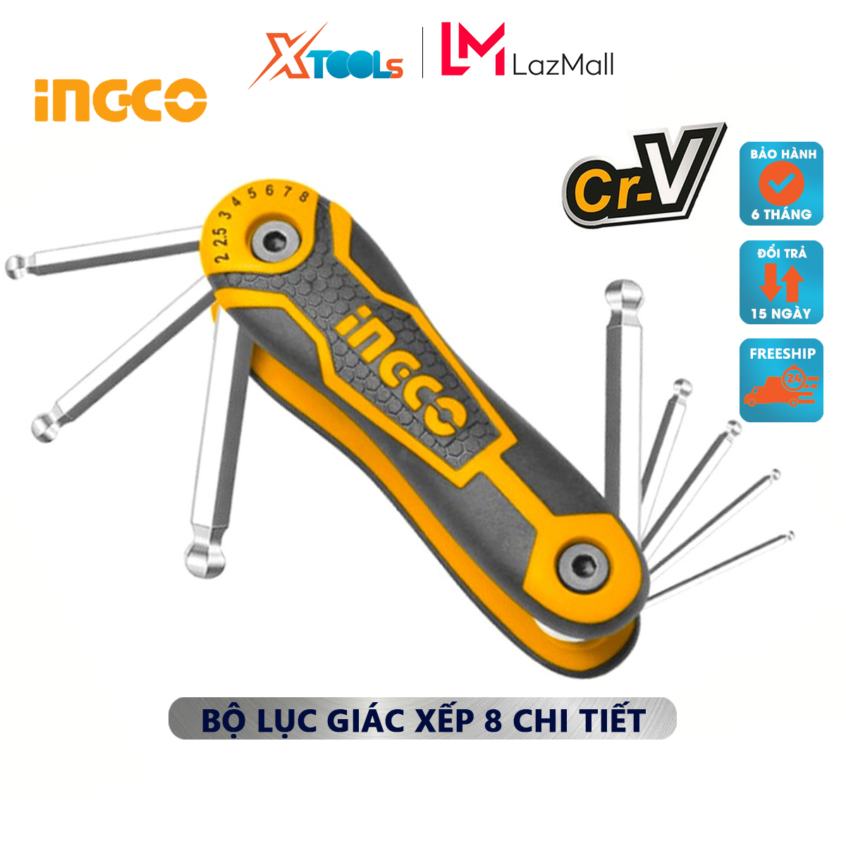 Set hexagonal reverse 8 details ingco HHK14082 | 8 key hexagonal round head kích thước 2-8mm material CR-V heat resistant and chrome - 96/T Maid unscrew and open is easy and spend less jewelry