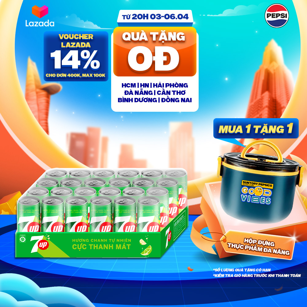 Thùng Nước Ngọt Giải Khát Có Gaz 7Up (320ml/lon)