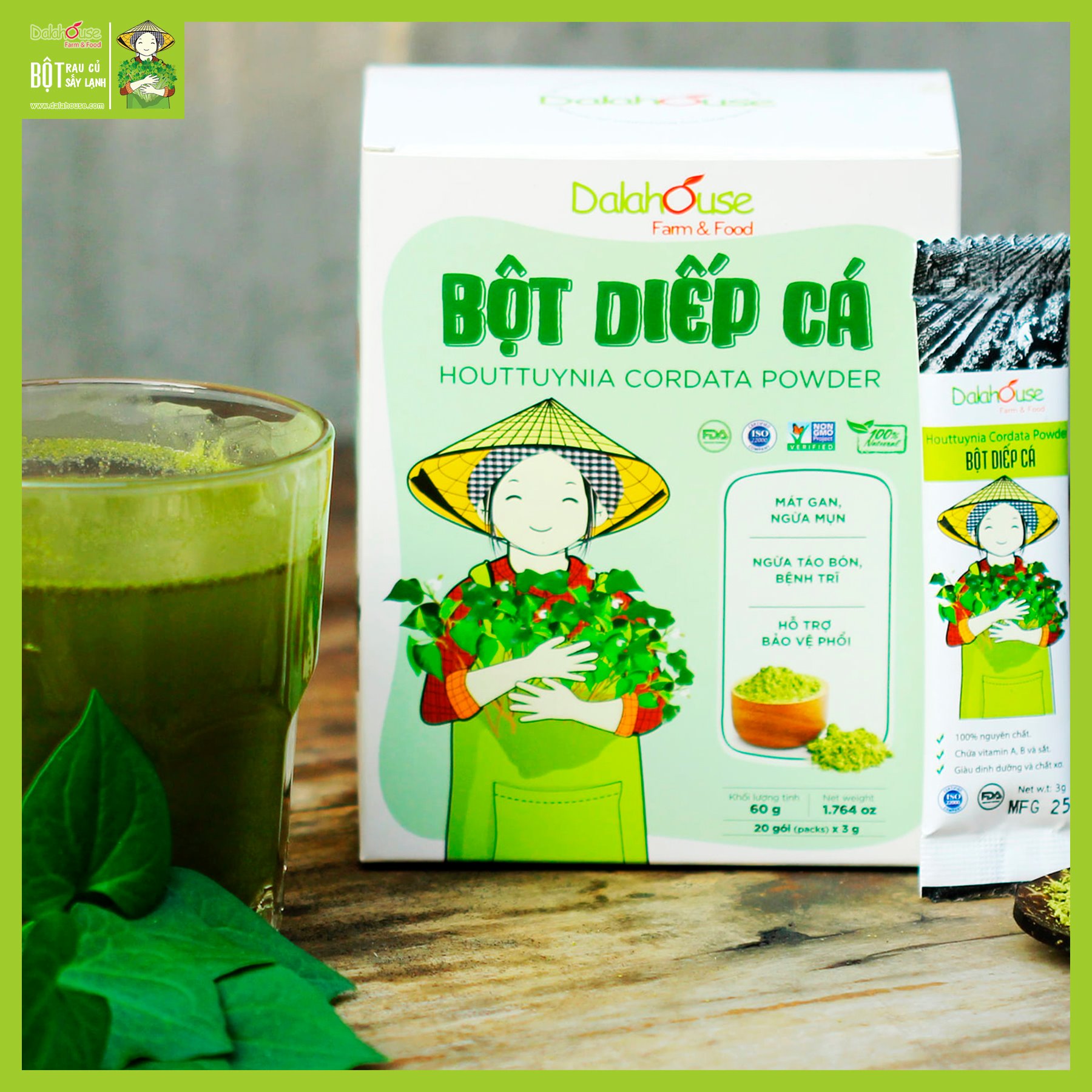 Bột Diếp Cá Nguyên Chất Dalahouse 60g (20 gói * 3g)