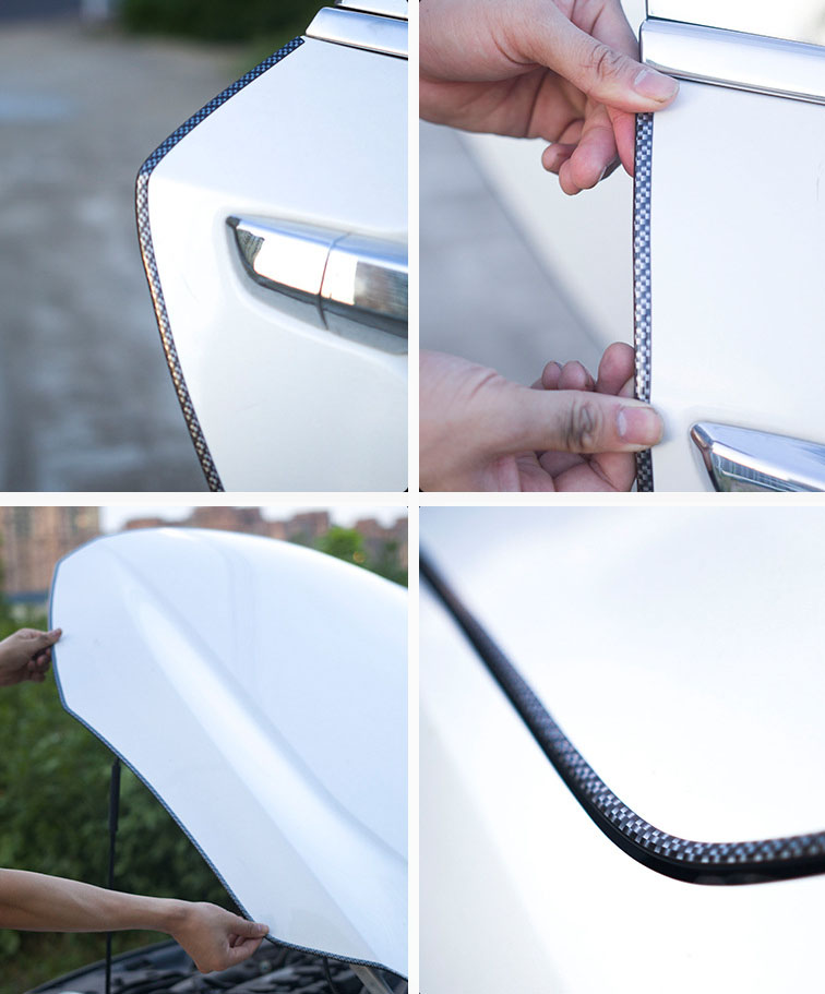 10m Cuộn nẹp viền cao su chữ U nhựa vân Carbon sang trọng viền cảnh cửa xe hơi