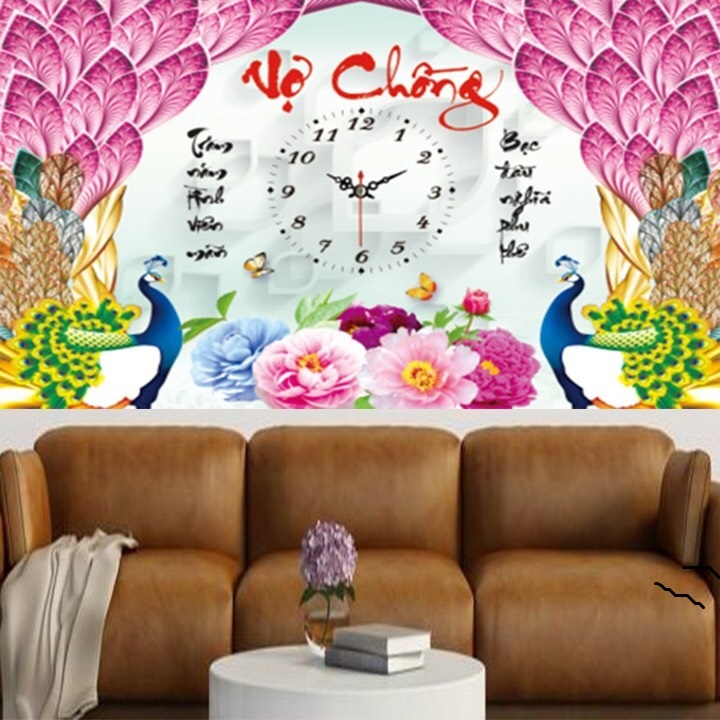 { 62x53cm sale 50k tranh xịn}Tranh đính đá đồng hồ vợ chồng 62x53cm