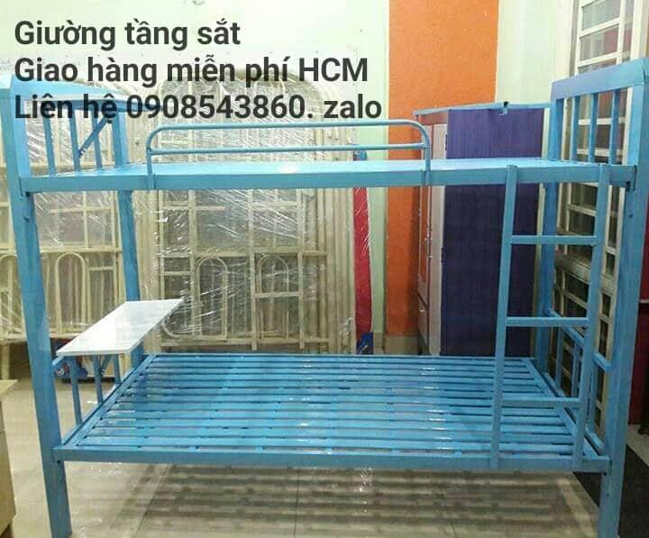 Giường tầng sắt có bàn học 1m