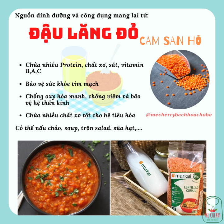 Đậu Lăng Đỏ Cam Hữu Cơ Markal Pháp cho bé ăn dặm