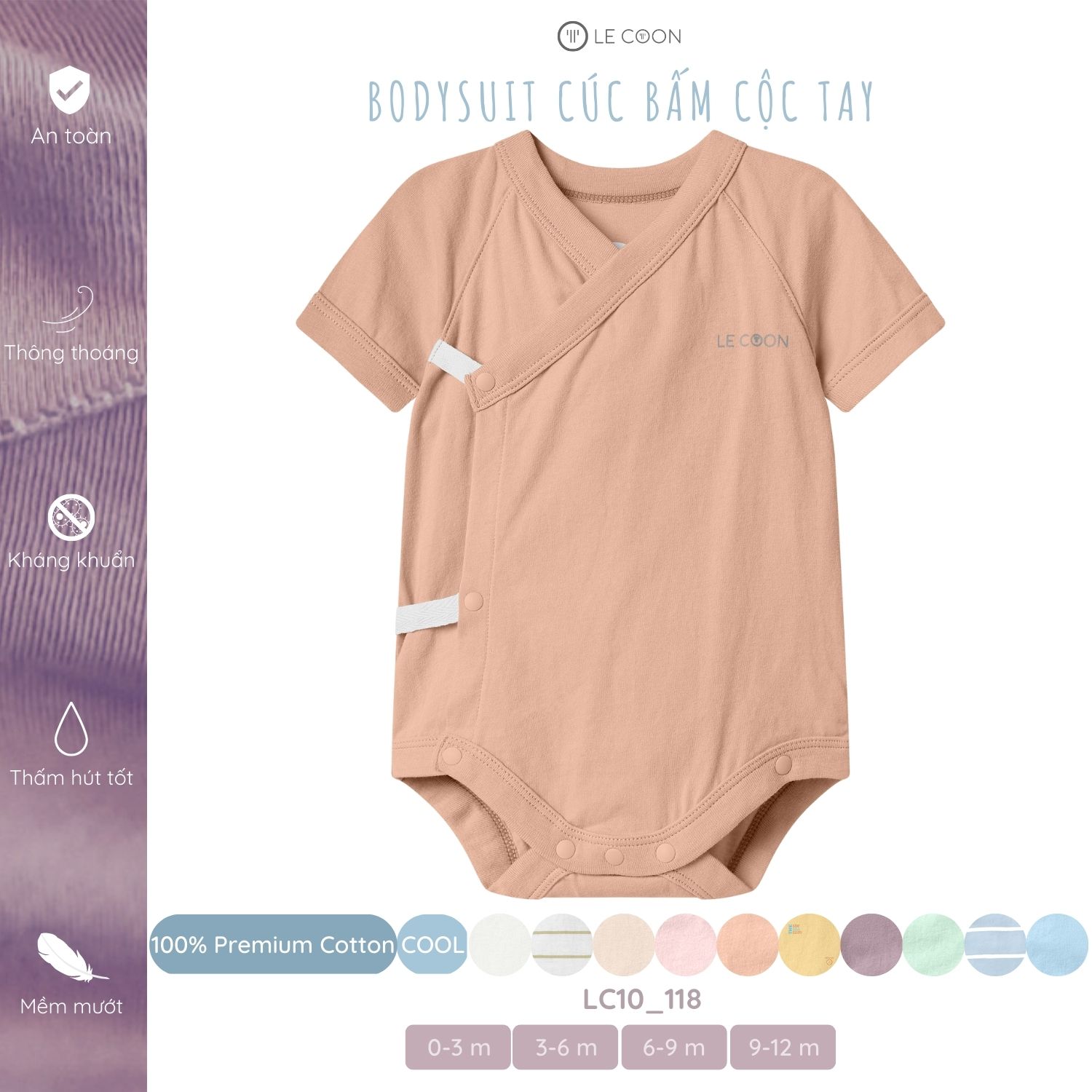 LE COON | BODYSUIT CÚC BẤM CỘC TAY | COOL | 0 - 12 tháng