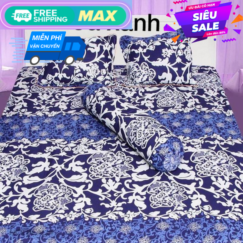 Bộ Ga Kèm - 2 áo gối - Đủ size (Tặng Kèm Áo Gối Ôm) Mẫu Cá Xanh