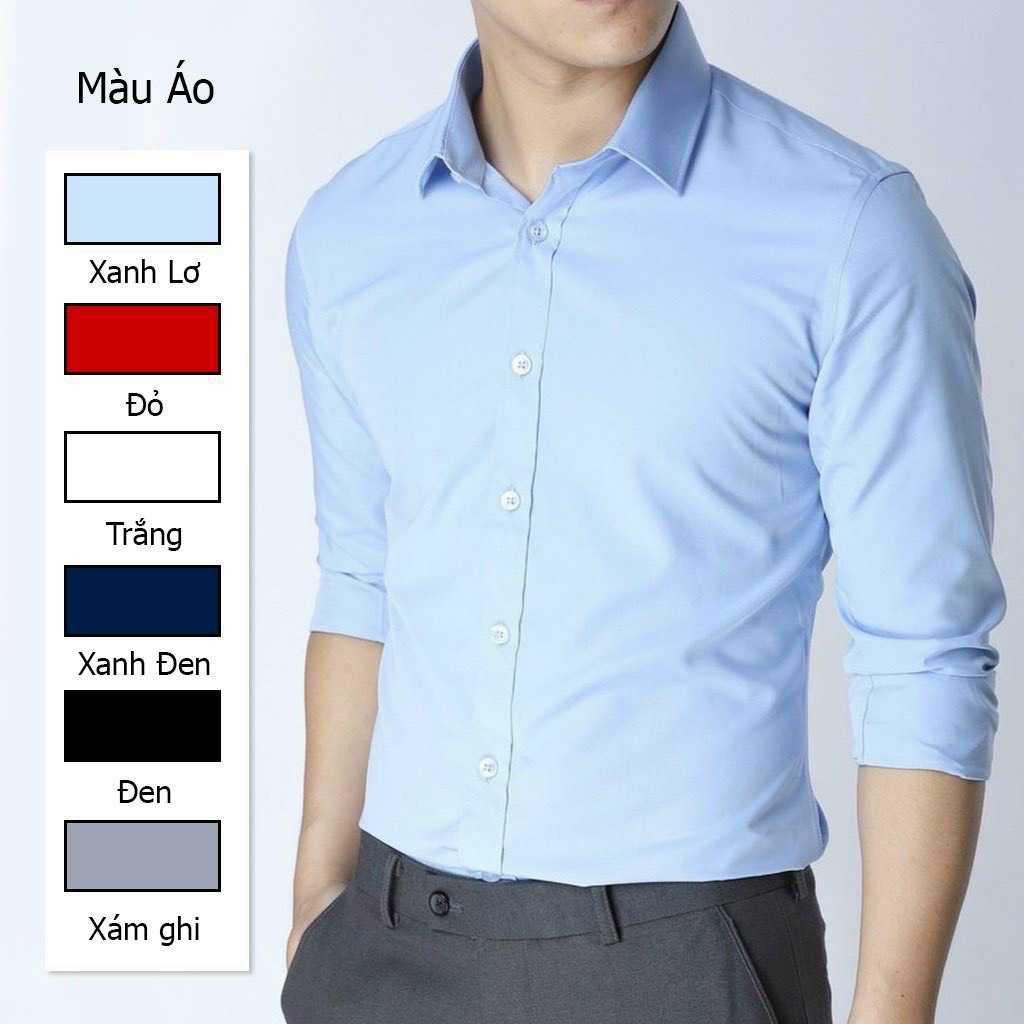 Áo sơ mi trơn nam công sở, đi chơi chất vải kate lụa siêu mềm mịn from tôn dáng nam tính-hk