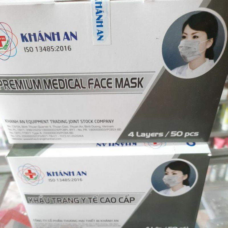 khẩu trang khánh an màu xám 4 lớp