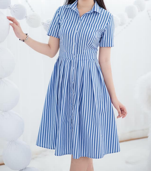Đầm sơ my xọc xanh