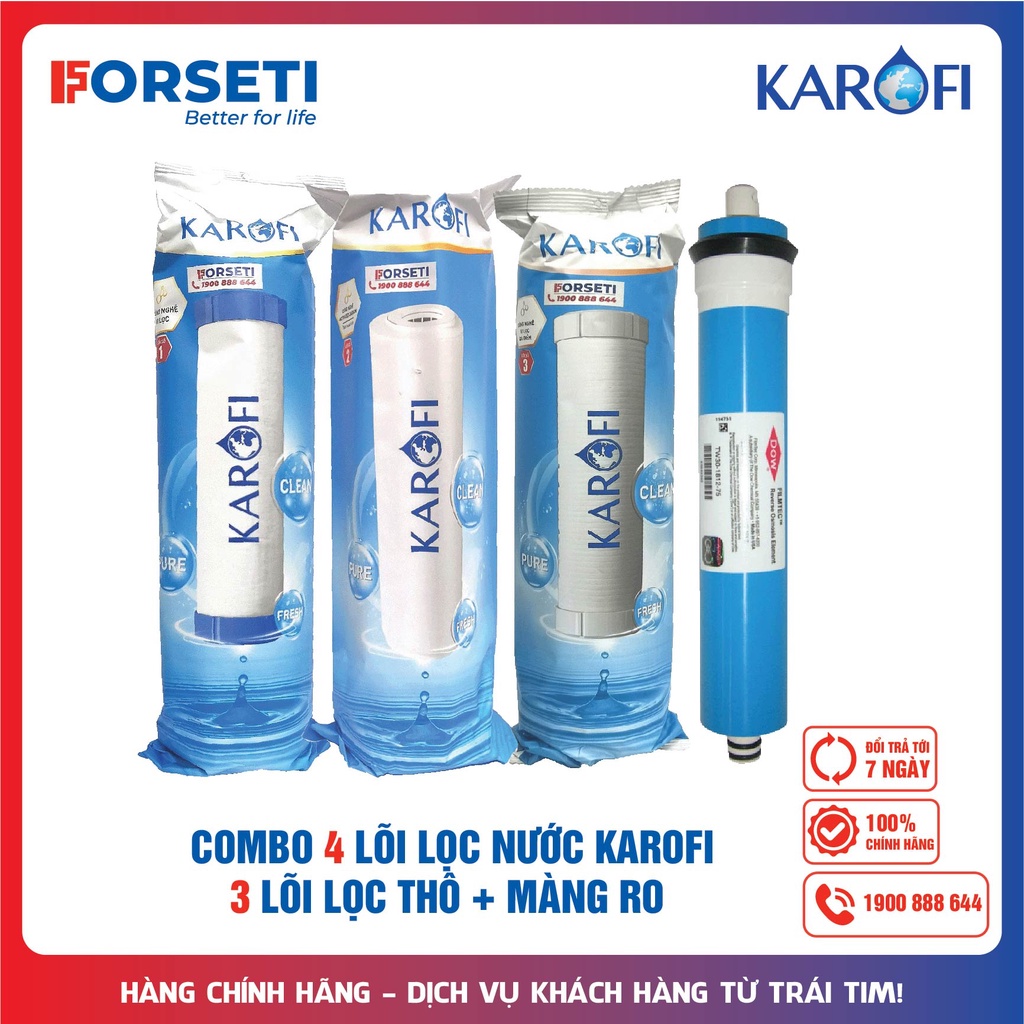 Combo 3 lõi lọc thô + 1 màng RO Karofi