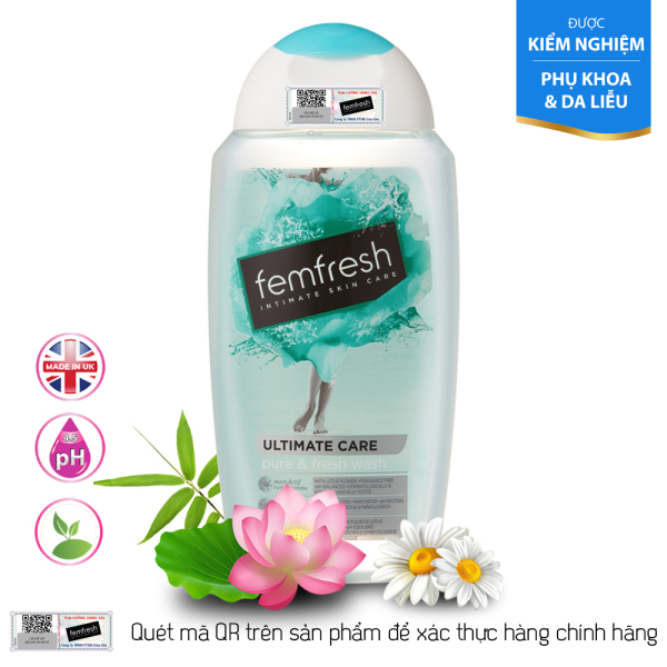 Dung dịch vệ sinh phụ nữ cao cấp Femfresh Ultimate Care Pure & Fresh Wash 250ml Màu Xanh cho da nhạy cảm - Cosin Store nhập khẩu