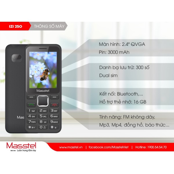 Điện thoại Masstel IZI 250 - 2 SIM - SIÊU RẺ - Mới 100% - Bảo hành 12T - Vicente Store