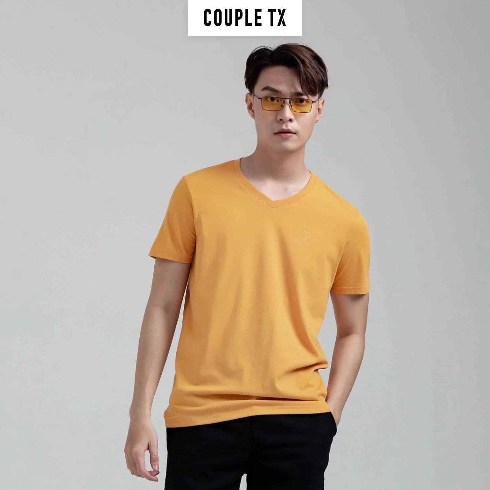 Áo Thun Nam Couple TX - Áo Thun Trơn Cổ Tim Basic Vải Đốm In Logo X