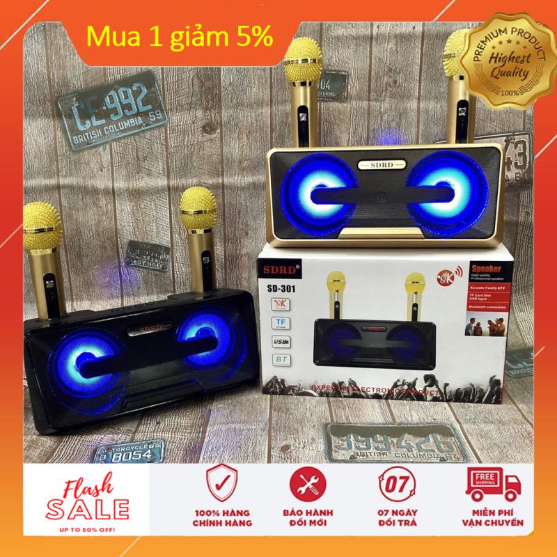 Loa Karaoke SDRD SD-301 Bluetooth chắc âm, tặng 2 mic theo loa (Mic vs loa cùng pin sạc)