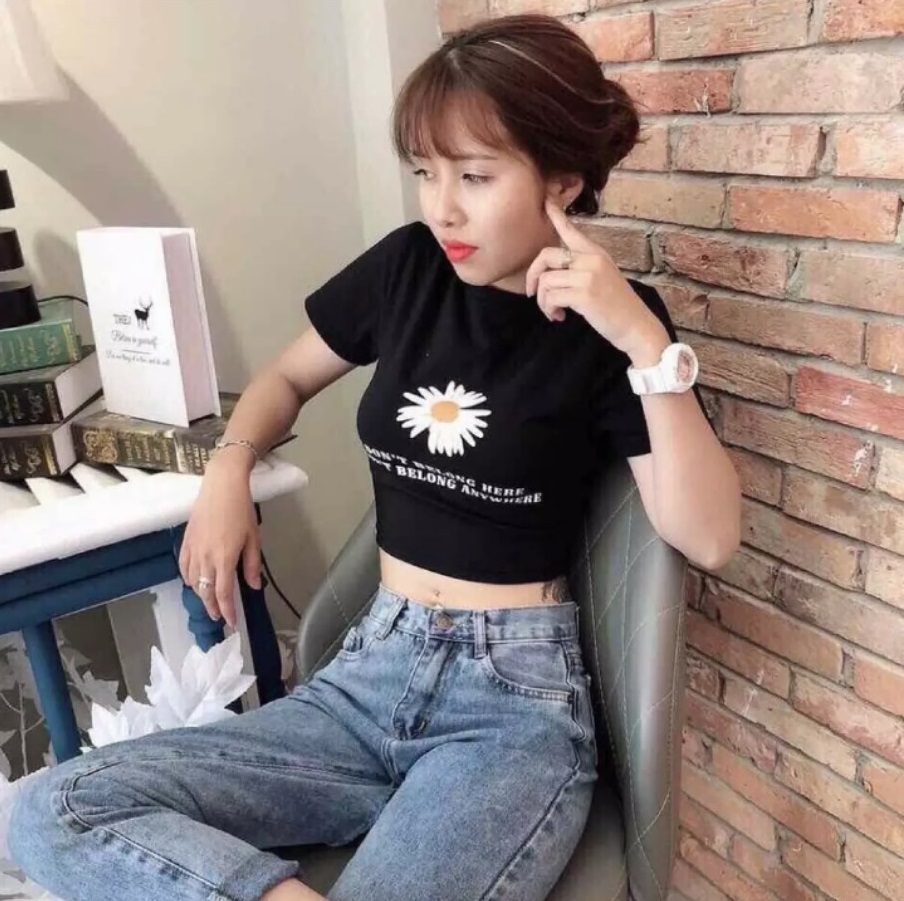 Áo croptop nữ hoa cúc chất thun cotton mềm mịn
