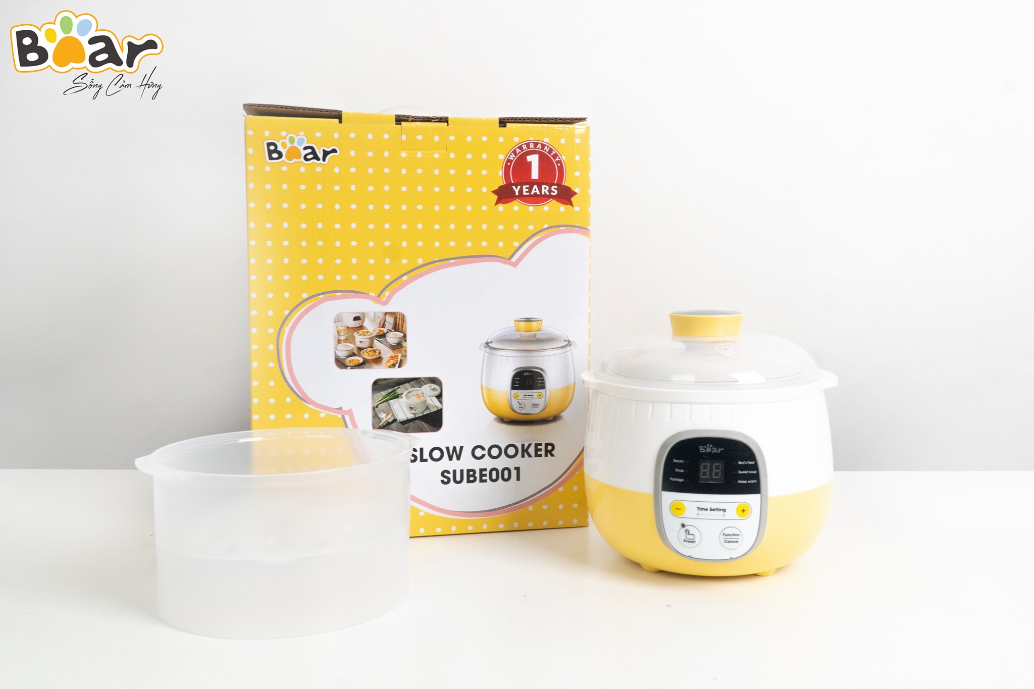 (BẢN QUỐC TẾ) NỒI NẤU CHÁO, NINH, HẦM, HẤP CÁCH THỦY BEAR 0.8L