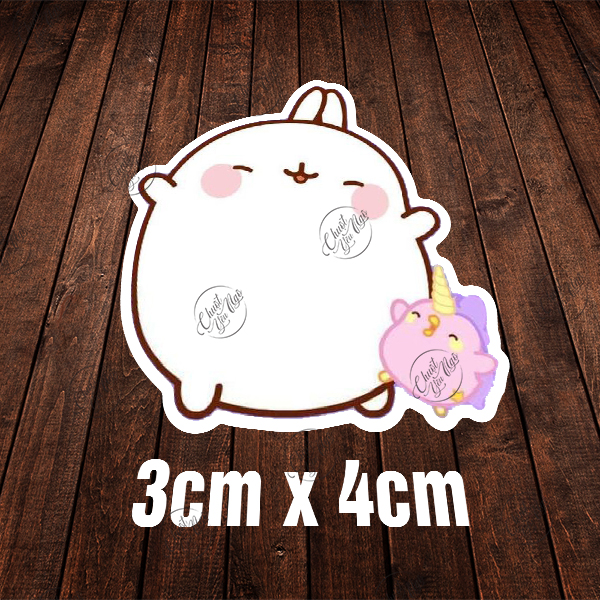 Combo 100 sticker thỏ MOLANG dễ thương chất liệu decal nhựa hình dán chống nước trang trí laptop điện thoại xe máy