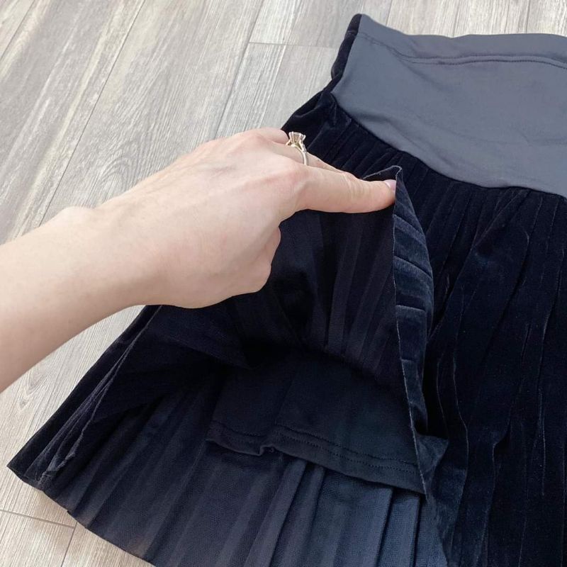 Chân váy bầu xếp ly (Có Quần Trong và chun chỉnh) Chất Umi Hàn cao cấp
