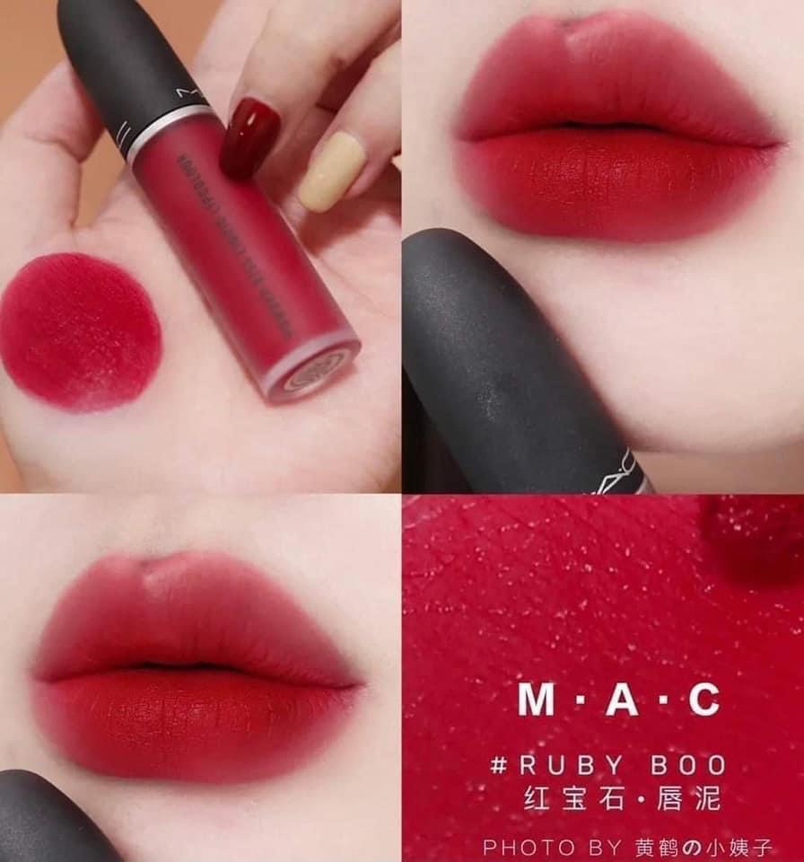 [Genuine] Cream Lipstick Mac powder kiss liquid color 975 Ruby boo-Red Ruby heated