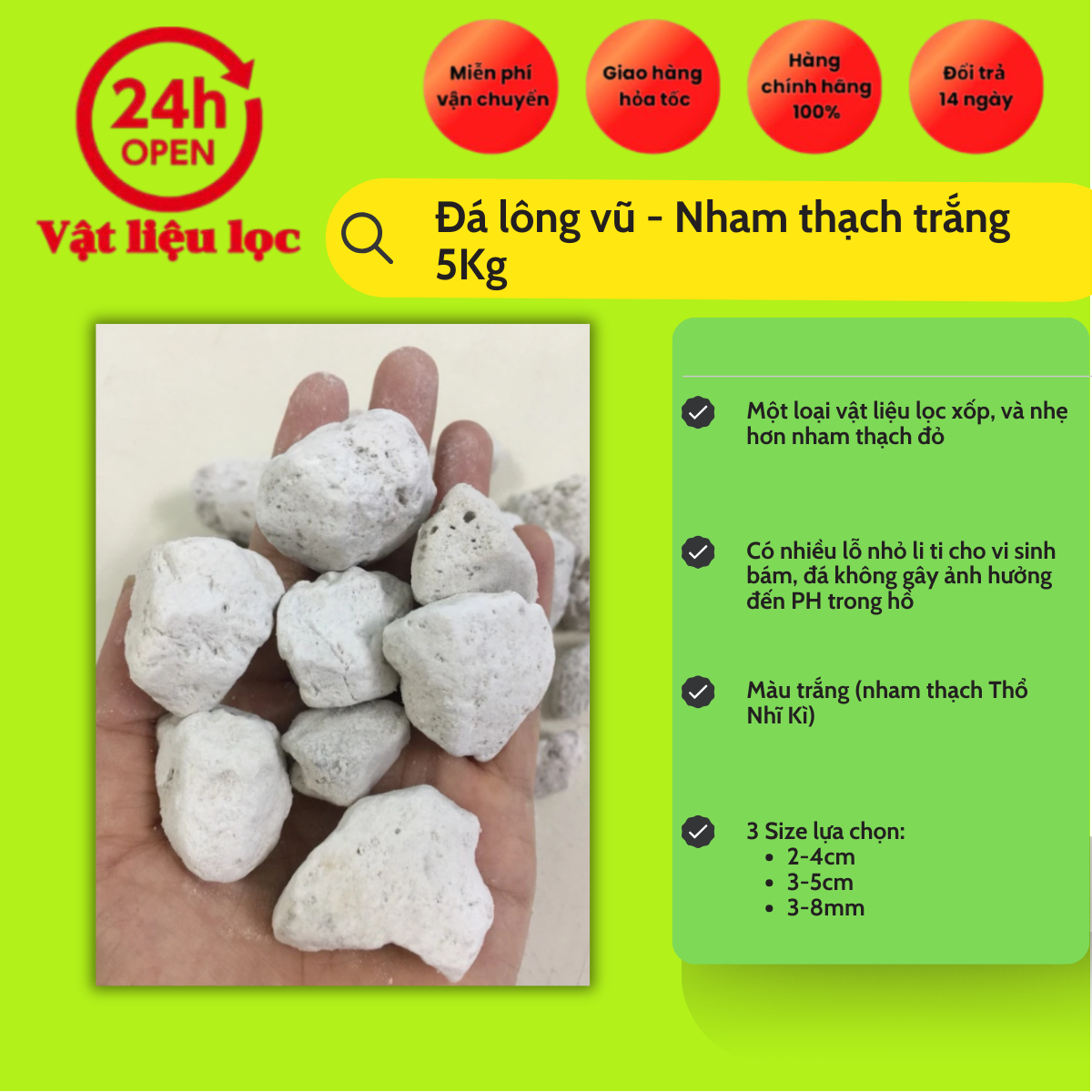 Combo 05Kg Đá Lông Vũ Nham Thạch Trắng