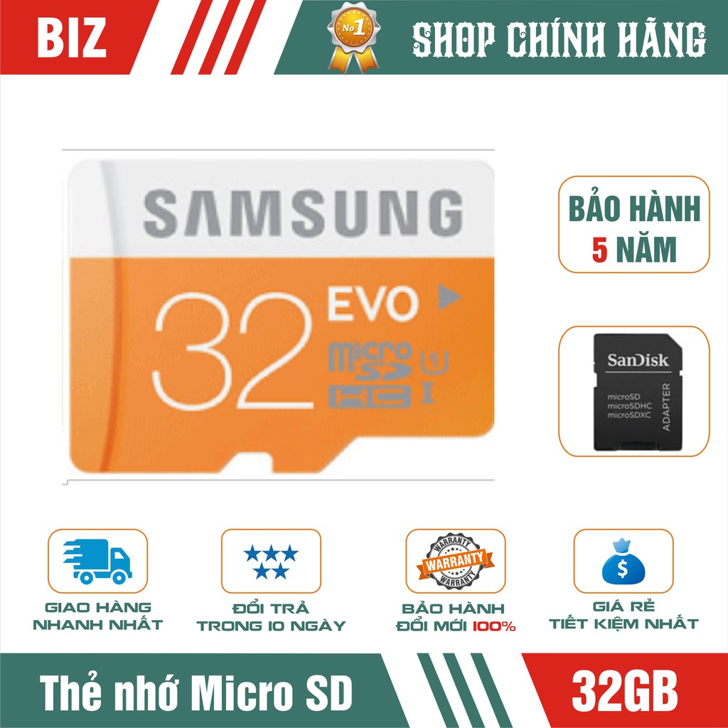 Thẻ nhớ Micro Sd Samsung 32Gb Evo Plus- bảo hành 5 năm!