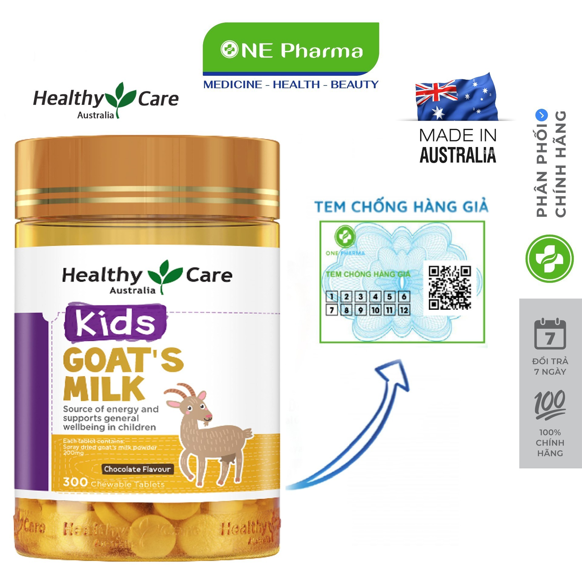 Sữa dê cô đặc dạng viên goat milk healthy care úc, vani