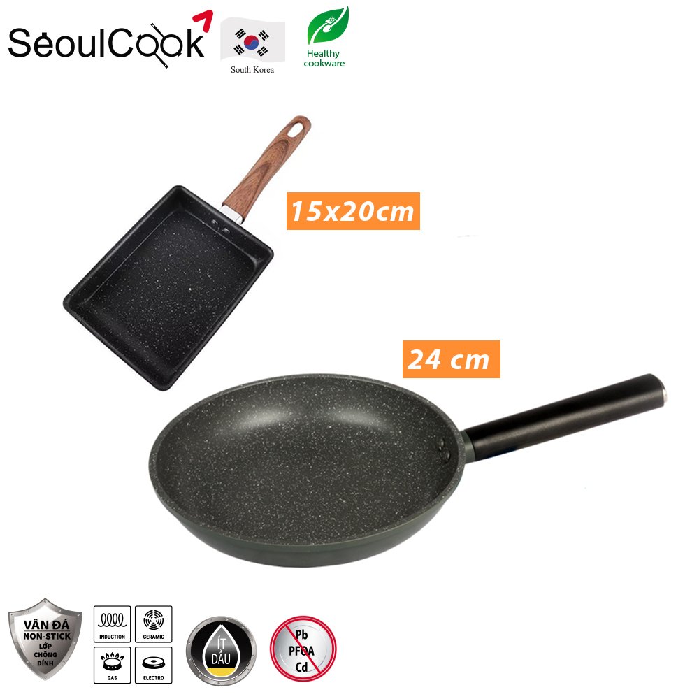 Bộ nồi chảo đáy từ cao cấp Hàn Quốc Seoulcook, dùng được tất cả các bếp, kể cả bếp từ/Induction, - Hàng chính hãng
