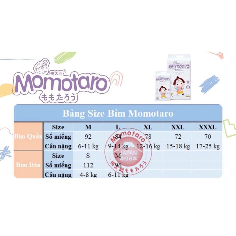 Tã/Bỉm Momotaro XUẤT NHẬT S/56, M/48, L/42, XL/39, XXL/36, XXXL/35 full size.....