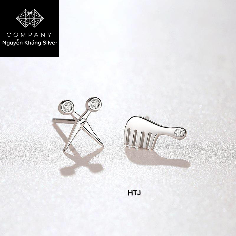 1 chiếc nụ tai  bạc hình lược, kéo cá tính bằng bạc