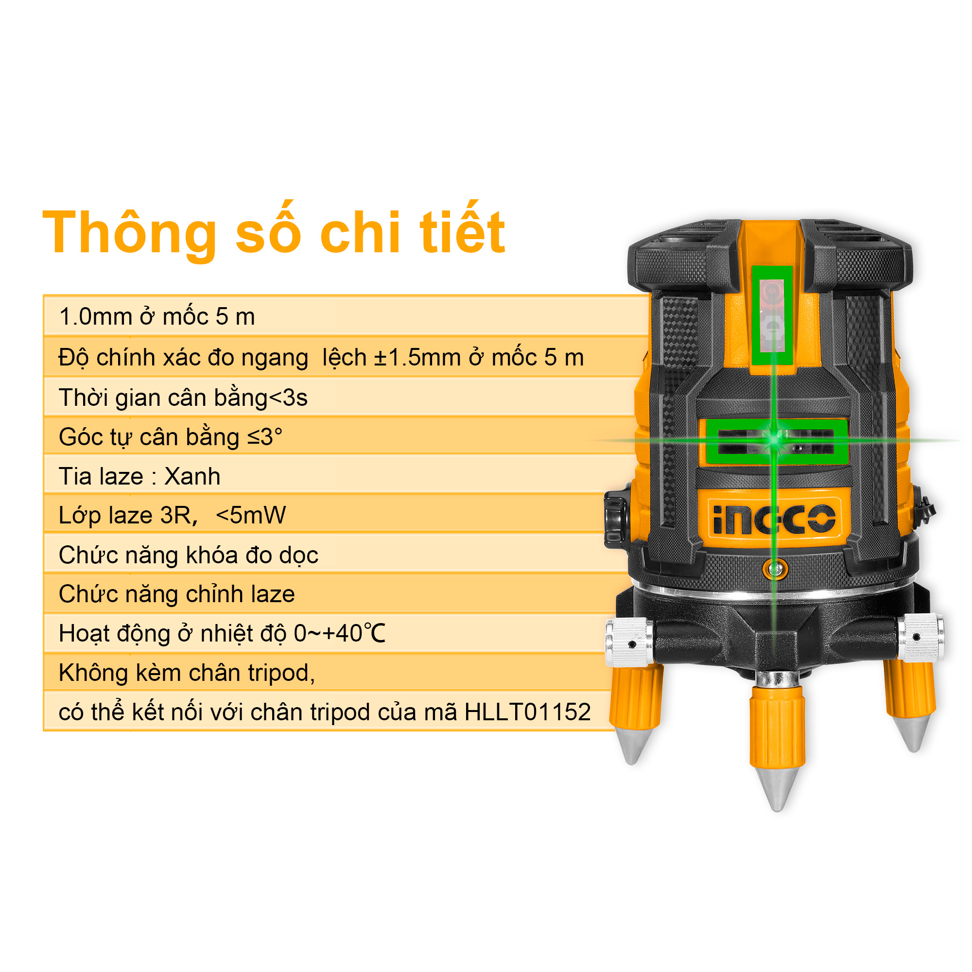 Máy đo mức cân bằng tia laser INGCO HLL305205 (tia xanh)