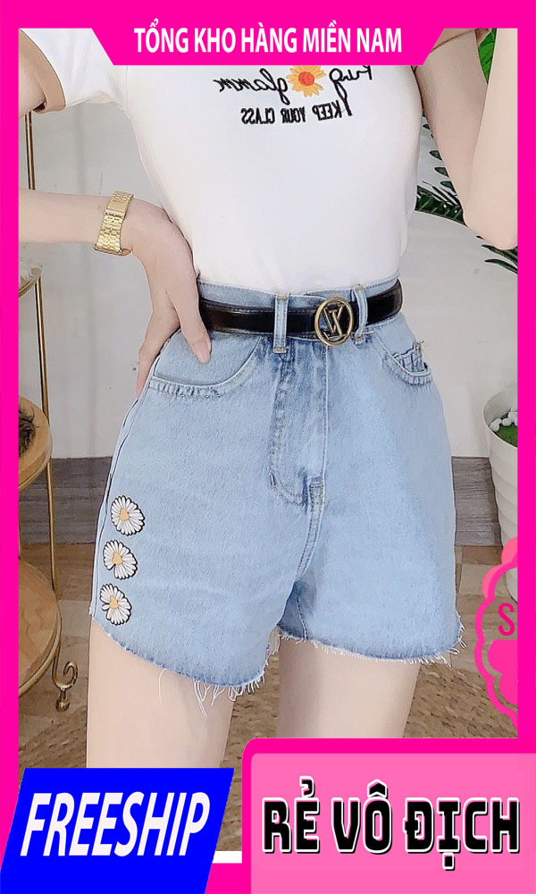 Quần short jean thêu hoa cúc slt155 🎀 ảnh thật 🎀 quần jean đùi 🎀 quần đùi nữ 🎀